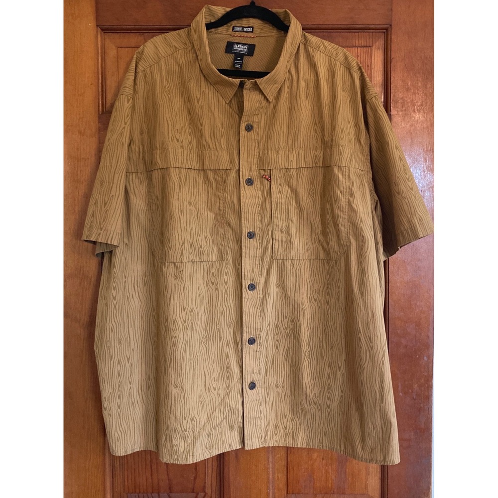 Alaskan Hardgear Mens 3XL Tan Wood Grain Print Relaxed Fit Short Sleeve Shirt